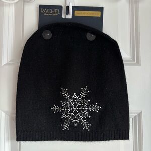 NWT Rachel Roy 100% 2-Ply Cashmere Black Bedazzled Snowflake Beanie